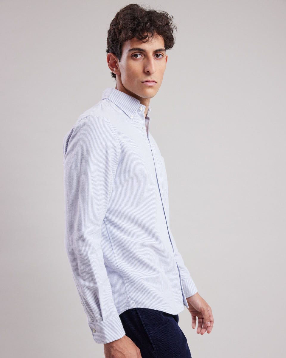 Chemise Homme en oxford de coton brossé Bleu Pitt - Image principale