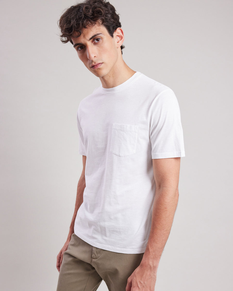 Tee shirt Homme en coton slub Blanc Pocket - Image principale